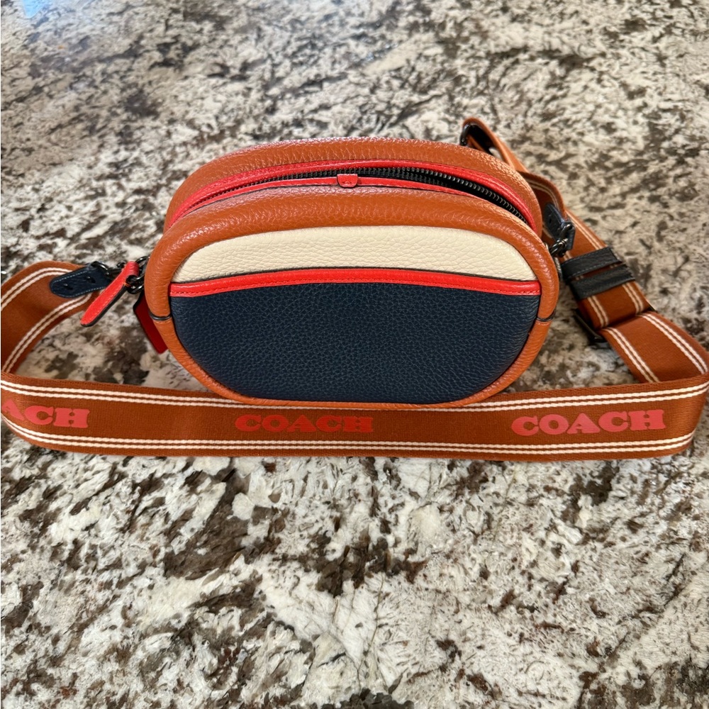 Coach Men's Tan, Black, and Cream Belt Bag